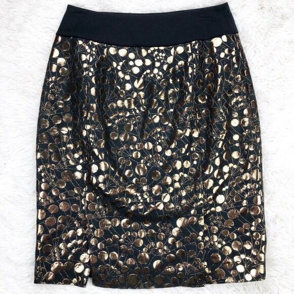 The Limited Black Gold Metallic Pencil Skirt Size 2 - Picture 2 of 7